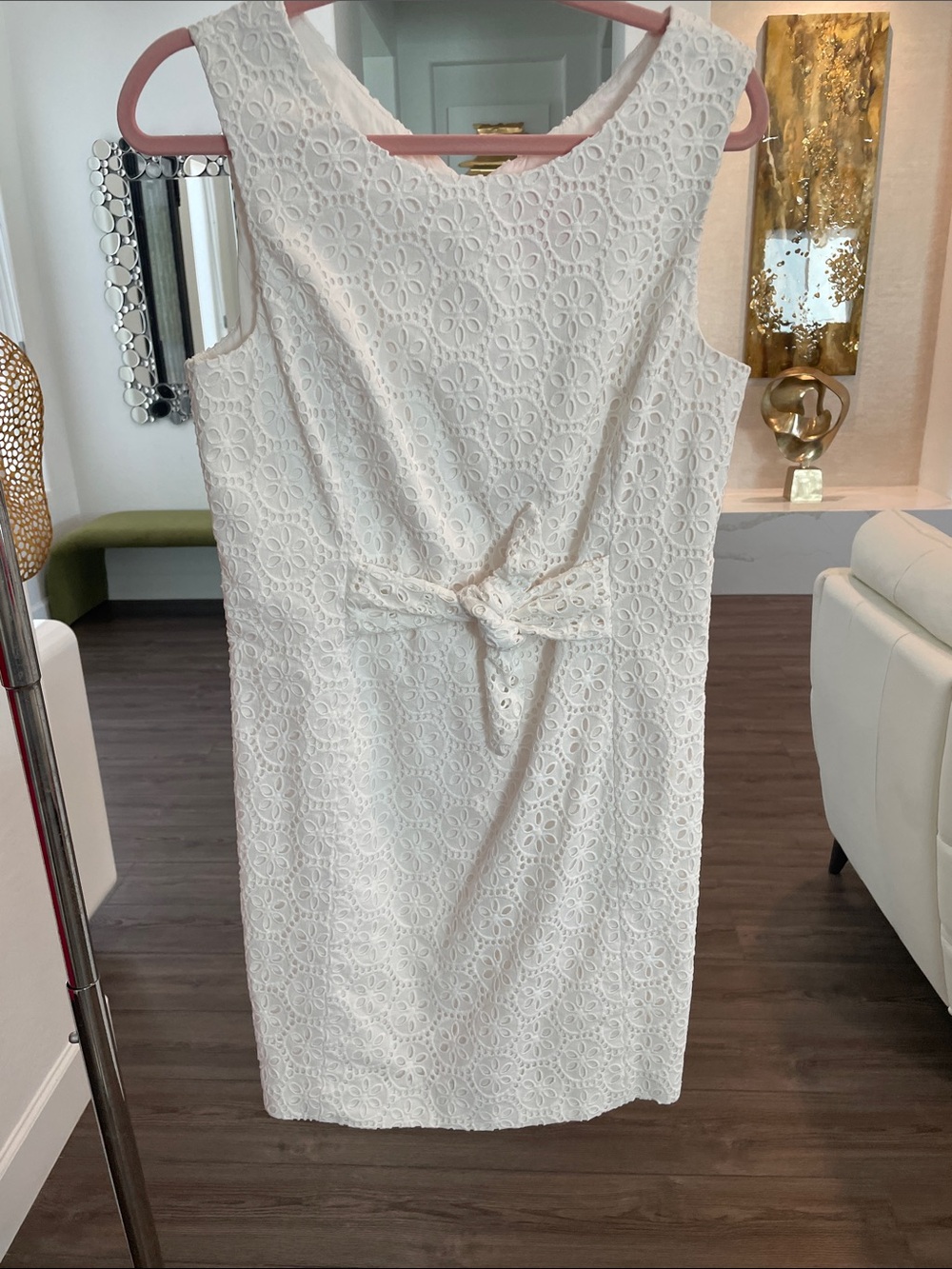 Lilly Pulitzer White Sleeveless Lace Sheath Dress with Tie